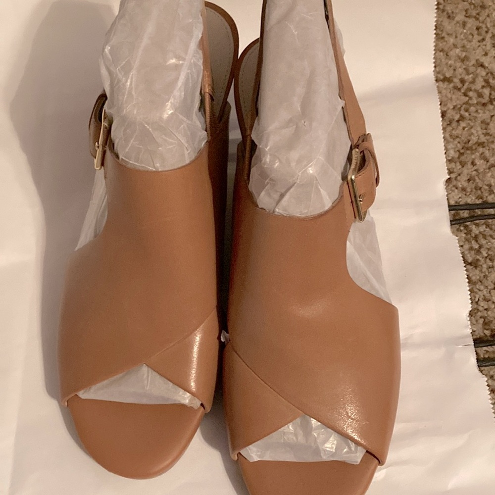 Cole Haan tan peep-toe sandal wedge